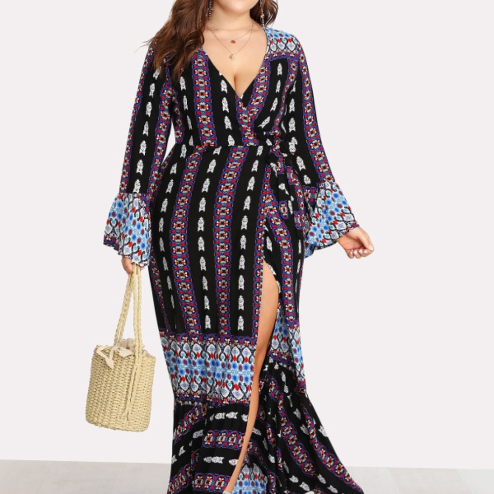 Longsleeve Boho-Geo Print Dress